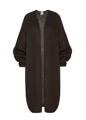 Długi sweter z wełny merino i moheru CHOCOLATE BROWN